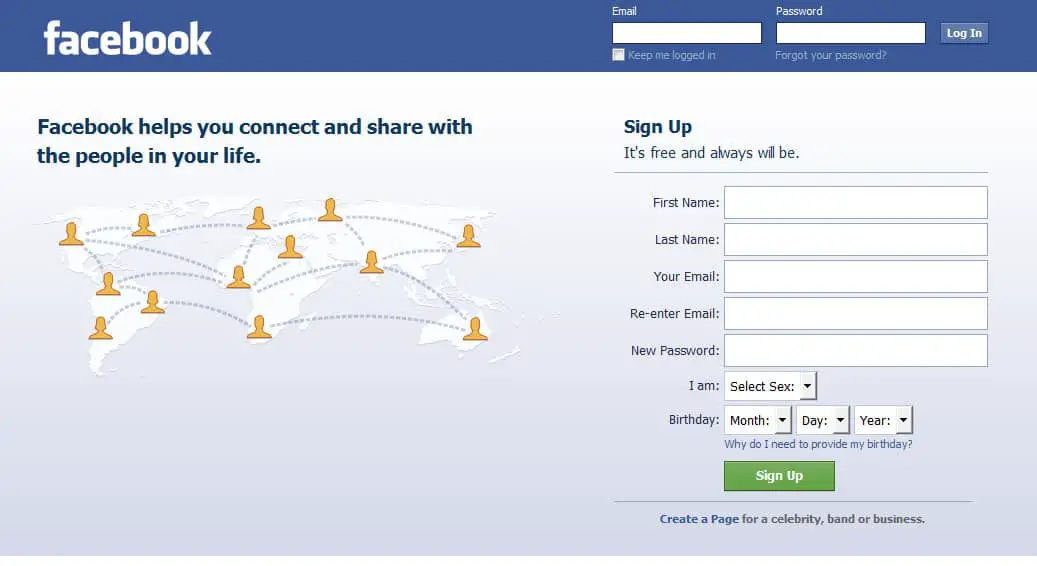 Facebook.com login interface