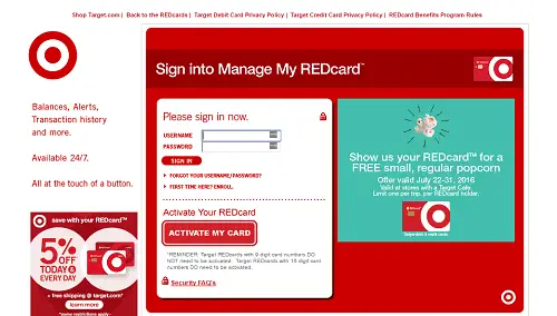 Target red card login landing page
