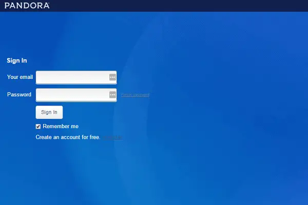 Official Pandora Login Page