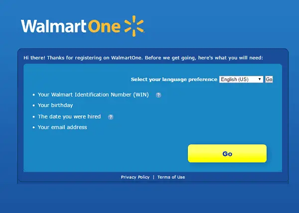 WalmartOne Register Page