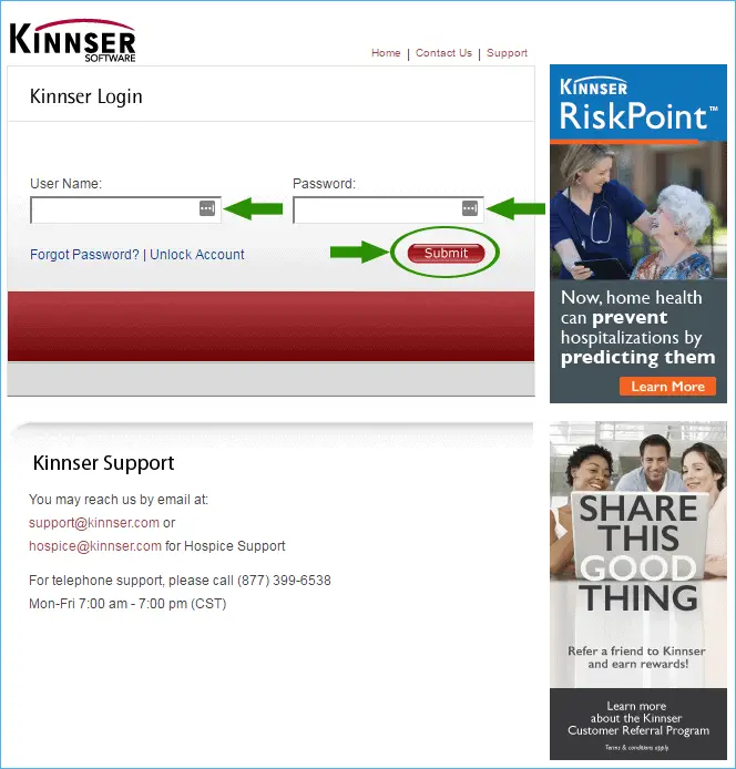 Kinnser Software Login Page Screenshot