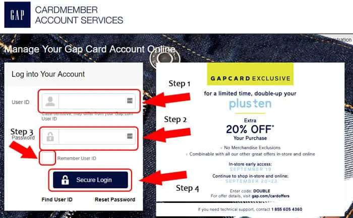 gap credit card login page