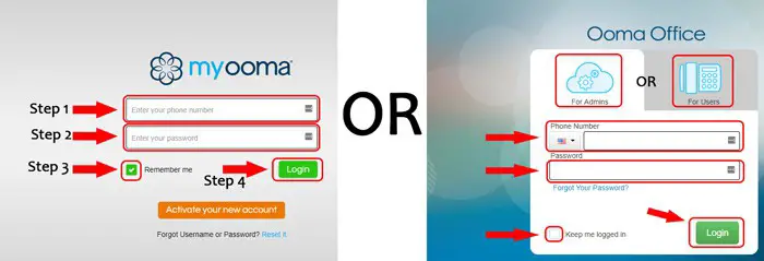 ooma login pages