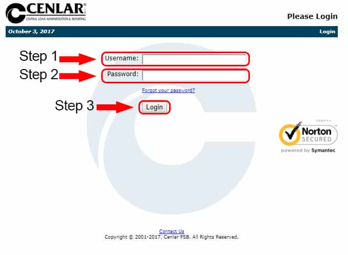 login page of cenlar