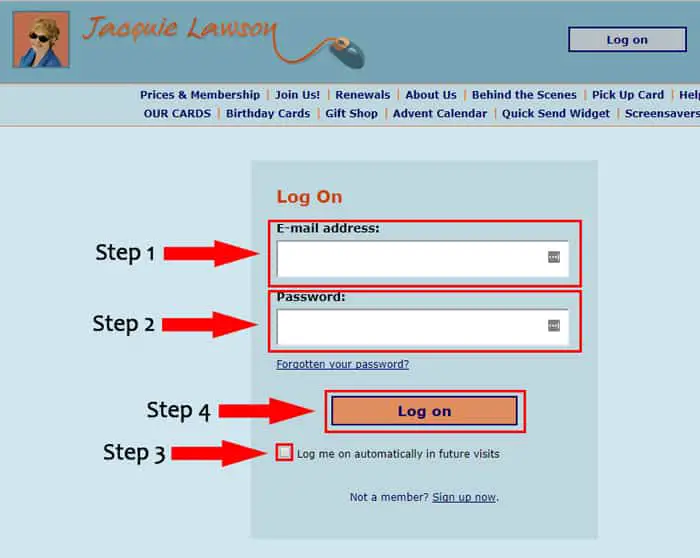 jacquie lawson login page