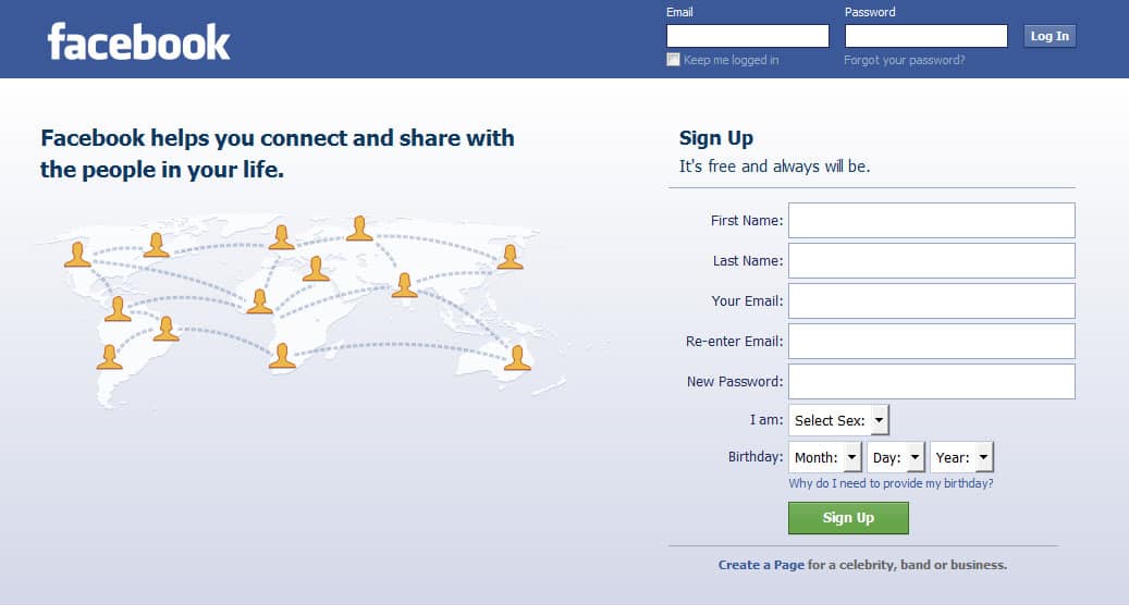 Facebook.com login interface