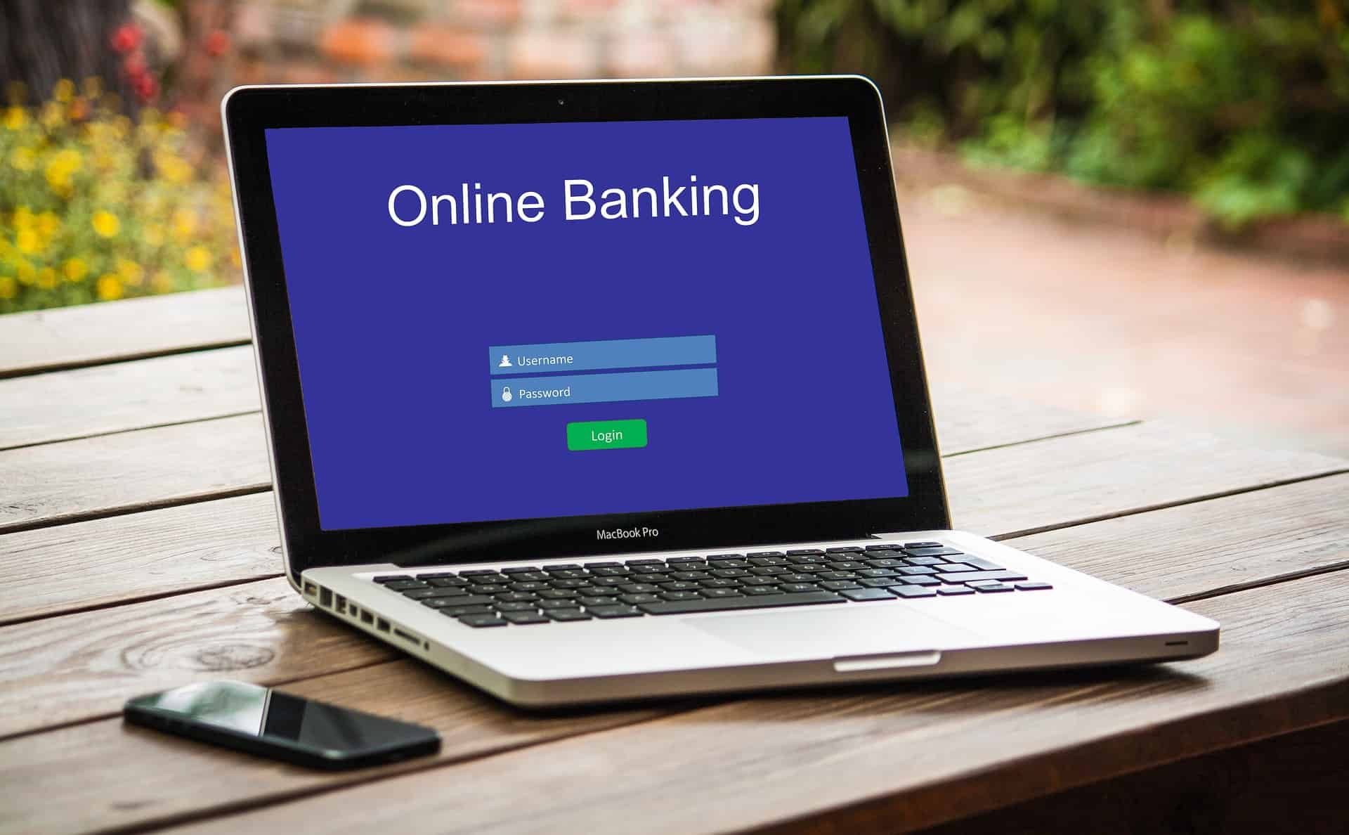 online banking on screen of laptop